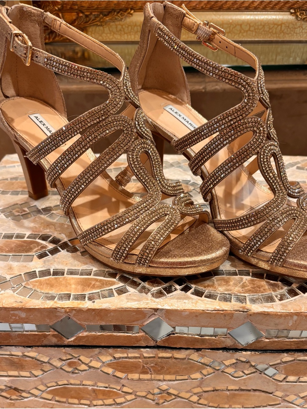 Alex Marie Champagne Gold Crystal Strappy Heels